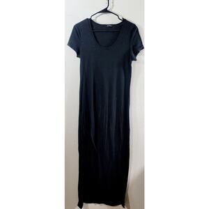 Just Love Black Round Neck Short Capped Sleeve Maxi Dress Large Lightweight Soft